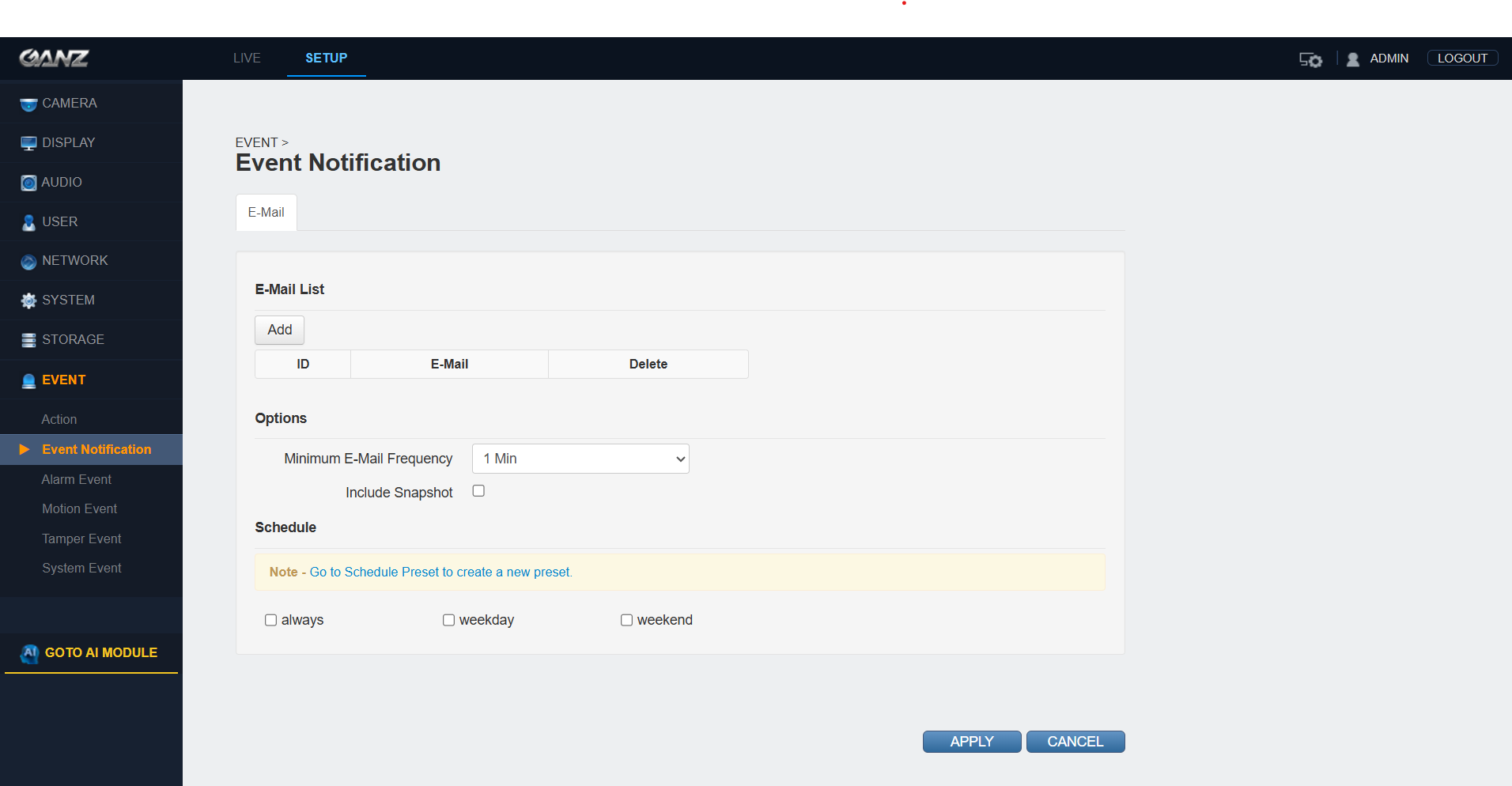 Ganz Alarm Configuration 2